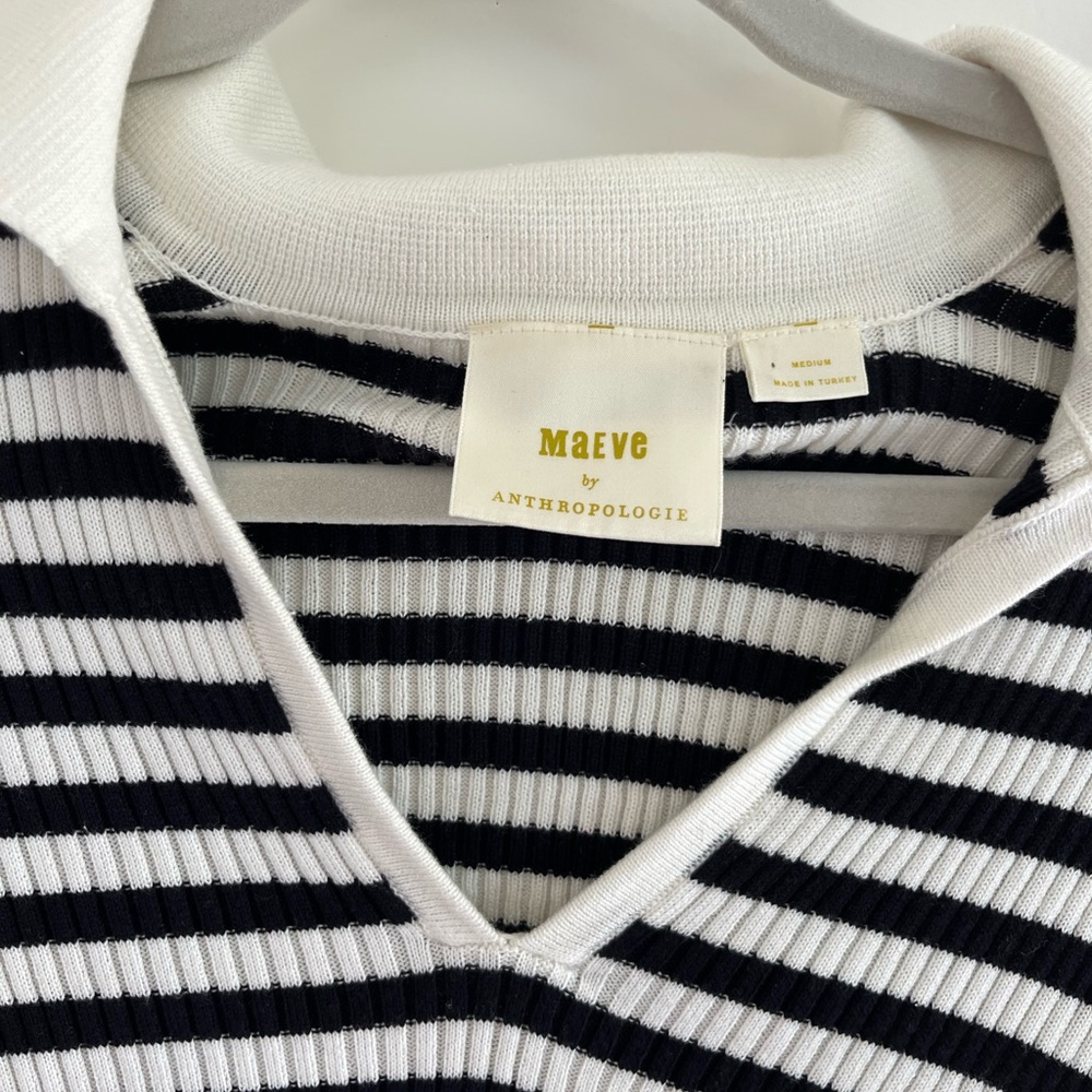 Anthropologie Black and White Striped Ribbed Polo Sweater - Picture 5 of 5